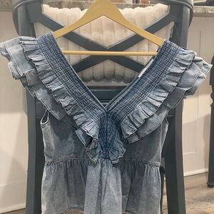 Anthropologie Blue Ruffle Blouse